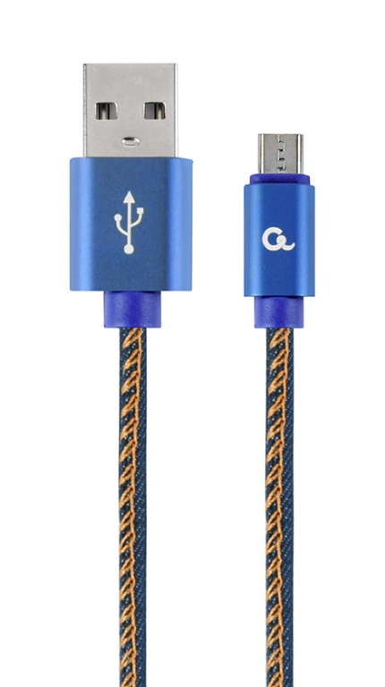 Cable USB2.0/Micro-USB Premium Jeans - 2m - Cablexpert CC-USB2J-AMmBM-2M-BL, Blue, USB 2.0 A-plug to Micro-USB plug, blister