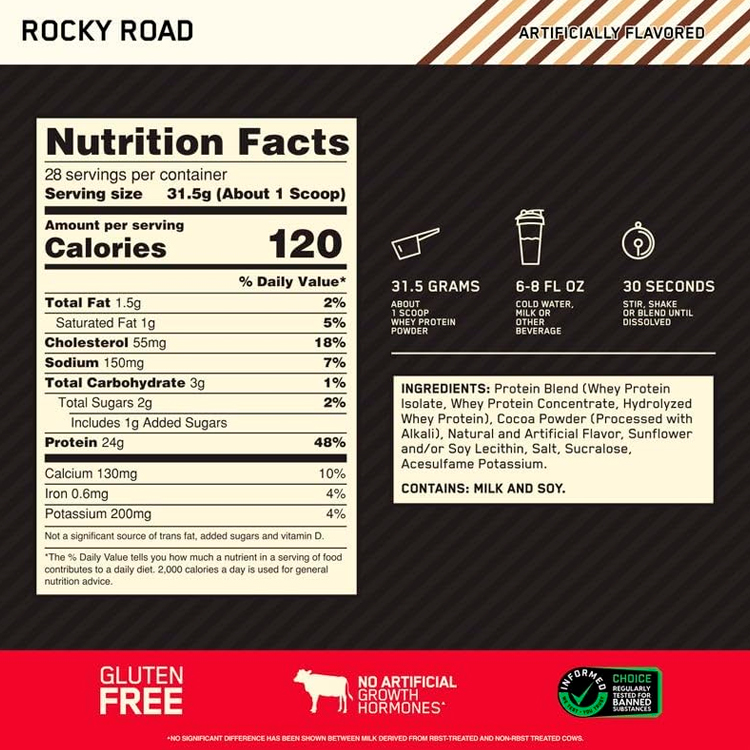 Сывороточный протеин Optimum Nutrition Gold Standard 100% WHEY Rocky Road 2lb/907 г photo 2