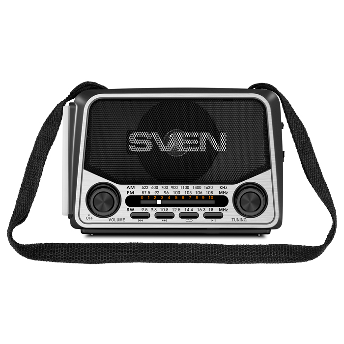 SVEN SRP-525 Gray, FM/AM/SW Radio, 3W RMS, 8-band radio receiver, built-in audio files player from USB-fash, microSD and SD card storage devices, telescopic swivel antenna, built-in battery photo 2