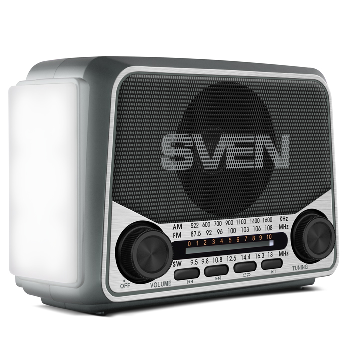 SVEN SRP-525 Gray, FM/AM/SW Radio, 3W RMS, 8-band radio receiver, built-in audio files player from USB-fash, microSD and SD card storage devices, telescopic swivel antenna, built-in battery photo 3
