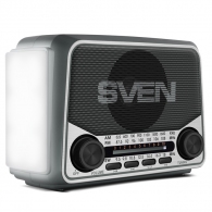 SVEN SRP-525 Gray, FM/AM/SW Radio, 3W RMS, 8-band radio receiver, built-in audio files player from USB-fash, microSD and SD card storage devices, telescopic swivel antenna, built-in battery thumbnav 3