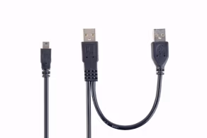 Cable miniUSB2.0 - 0.9m (for external HDD) - Cablexpert CCP-USB22-AM5P-3, 0.9 m, Dual USB2.0 A-plug to MINI 5PM, second USB AM connector for an extra power supply, Professional series, Black
