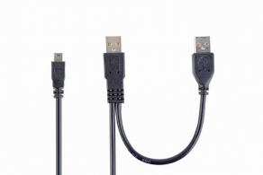 Cable miniUSB2.0 - 0.9m (for external HDD) - Cablexpert CCP-USB22-AM5P-3, 0.9 m, Dual USB2.0 A-plug to MINI 5PM, second USB AM connector for an extra power supply, Professional series, Black thumbnav 1
