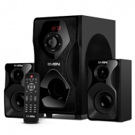 SVEN MS-2055 Black, 2.1 / 30W + 2x12.5W RMS, Bluetooth, FM-tuner, USB & SD card Input, Digital LED display, built-in clock, set the switch-off time, remote control, all wooden thumbnav 1