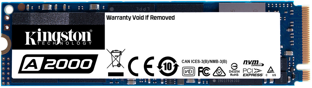 M.2 NVMe SSD 1.0TB Kingston A2000, Interface: PCIe3.0 x4 / NVMe1.3, M2 Type 2280 form factor, Sequential Reads 2200 MB/s, Sequential Writes 2000 MB/s, Max Random 4k Read 250,000 / Write 220,000 IOPS, SM2263EN controller, 96-layer 3D NAND TLC photo 1