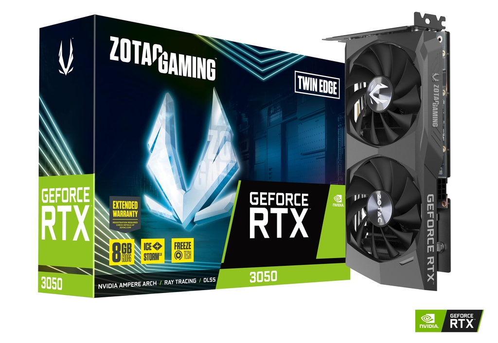 ZOTAC GeForce RTX 3050 Twin Edge 8GB GDDR6, 128bit, 1777/14000Mhz, Ampere, PCI-Ex 4.0, Dual Fan / IceStorm 2.0, 1xHDMI, 3xDisplayPort, Active Fan Control/ FREEZE Fan Stop, Cooper Heat pipes, FireStorm, Metal Backplate, 1x 8pin, Medium Pack photo 1