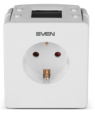 SVEN RN-16D, Automatic Voltage Regulator, 1x Schuko outlets,LCD display, White photo 1
