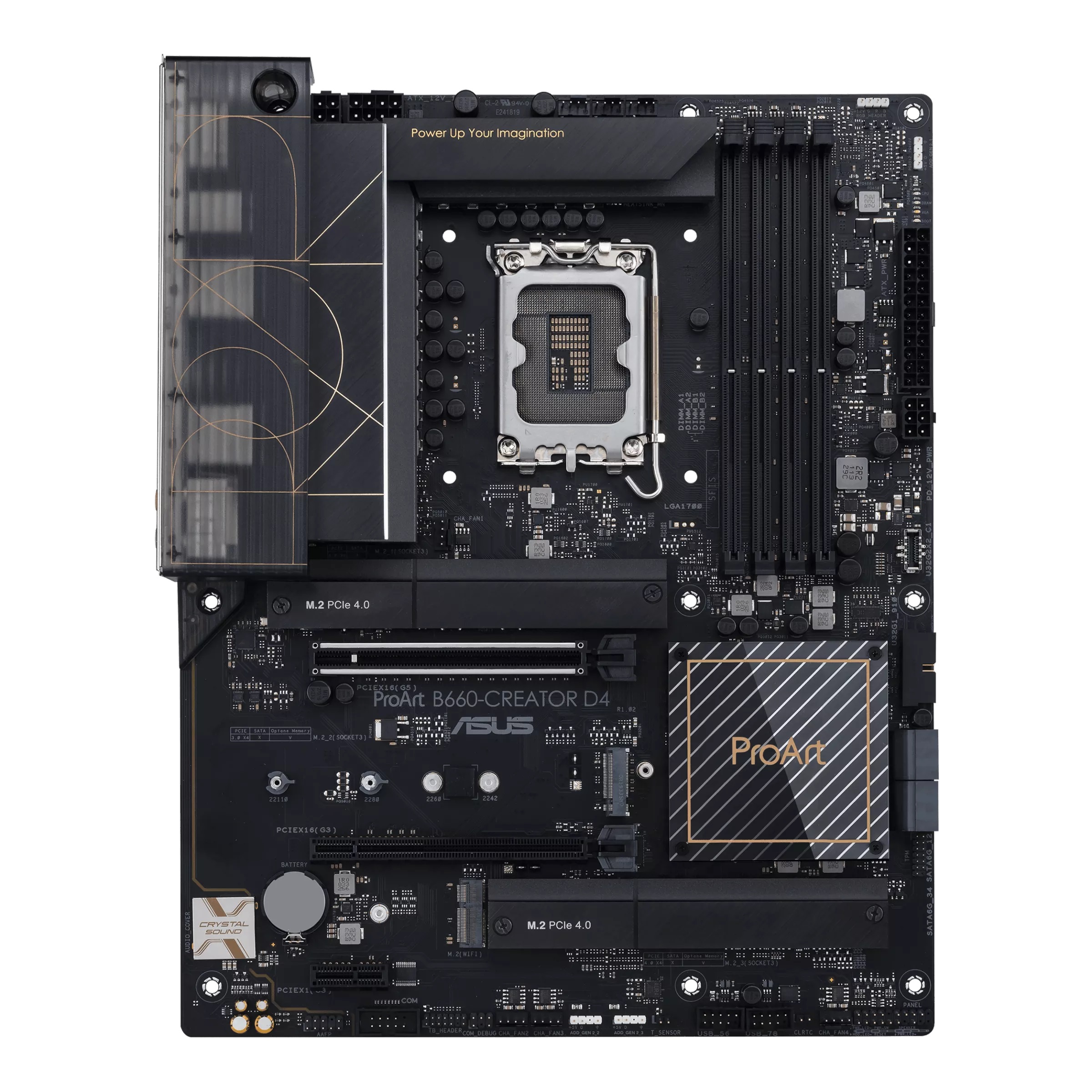 ASUS ProArt B660-CREATOR D4, Socket 1700, 13Phases, Intel® B660 (13/12th Gen CPU), Dual 4xDDR4-5333, HDMI, DP, Type-C, CPU iGPU, 2xPCIe X16 5.0, 4xSATA3, RAID, 3xM.2 4.0, 1xPCIe X1, Realtek Audio 7.1/SPDIF, 2.5GbE+1GbE LAN, 1xUSB-C Gen2x2, 1xUSB-C Gen2, 6 photo 1