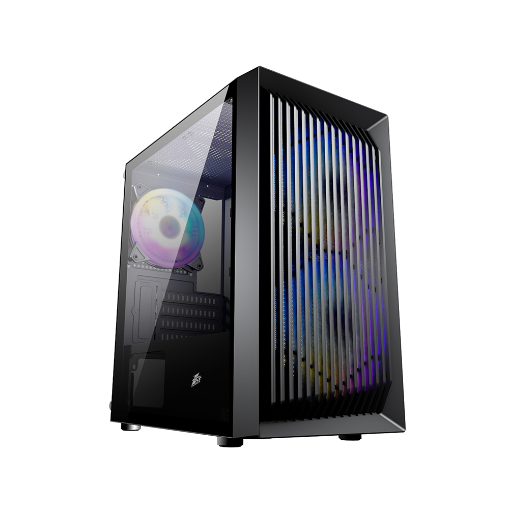 Carcasa 1STPLAYER BS-2 / no PSU / Side-Window / 3x120mm / mATX / Black photo 1
