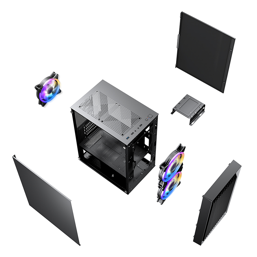 Carcasa 1STPLAYER BS-2 / no PSU / Side-Window / 3x120mm / mATX / Black photo 9