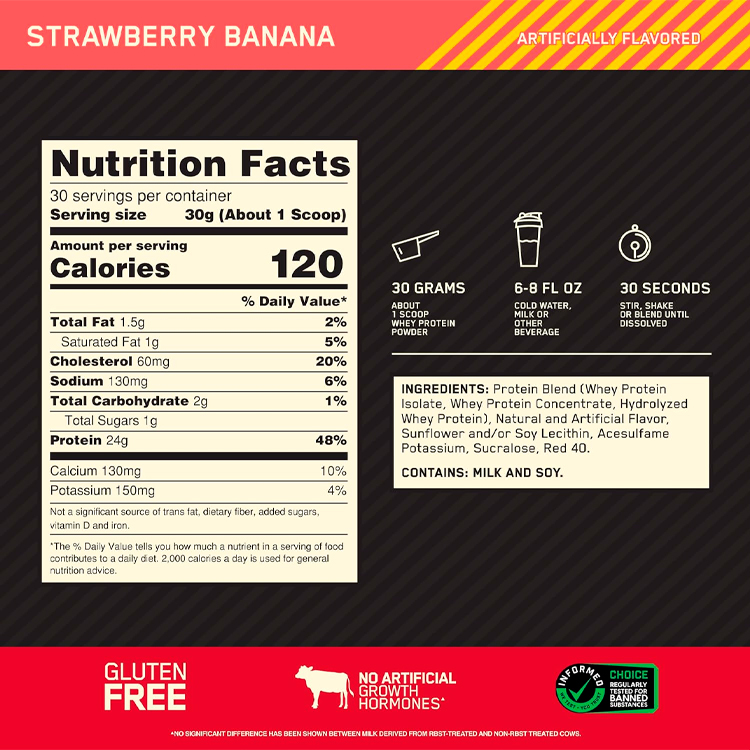 Proteine din zer Optimum Nutrition Gold Standard 100% WHEY Strawberry  Banana 2lb/907 g photo 2