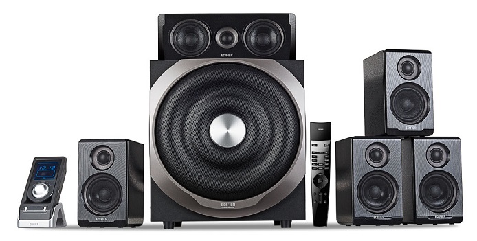 Edifier S760D Black, 5.1/ 540W (240W+ 5x60W) RMS, (Dolby Digital, Dolby ProLogic II, DTS Digital decoders), Audio in: 4x digital (3xOptical +Coaxial) & 3 analog, Wired control with LCD display + Remote control, all wooden, (sub.10" + satl.(3.5"+1")) photo 1