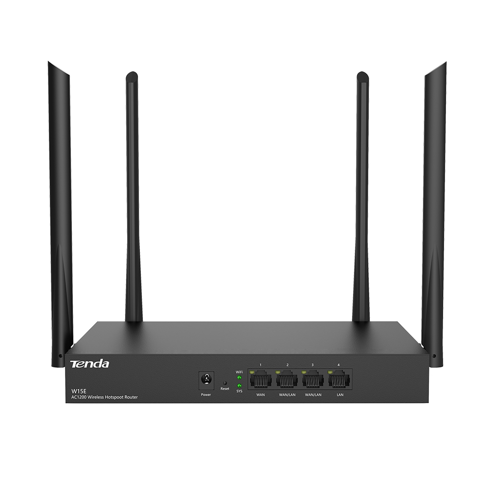 TENDA W15E AC1200 Wireless Hotspot Router, 867Mbps at 5Ghz + 300Mbps at 2.4Ghz, 300m2 Coverage, 50 user capacity, Remote Domain Maintance, 802.11ac/a/b/g/n, Multi WAN Load Balance, Support 3 WAN/3 LAN Cable Connection, 4 external antennas photo 1