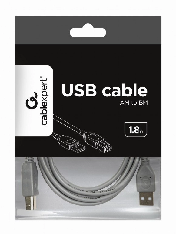 Cable USB2.0 CCP-USB2-AMBM-6G, USB 2.0 A-plug B-plug 6ft cable, 1.8 m, Grey Color