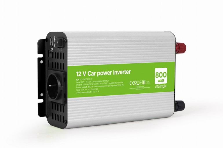 EnerGenie EG-PWC800-01, 12 V Car power inverter, 800 W, with USB port / 5V-1A, Input: 10-16 VDC (accumulator directly) - Output: 230 VAC +/- 10% at 50 Hz (+/-3Hz), modified sine wave photo 1