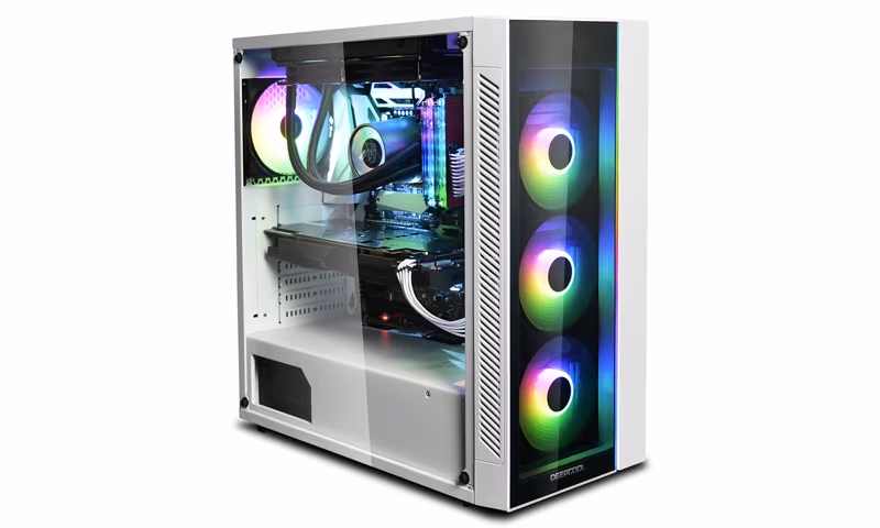 DEEPCOOL "MATREXX 55 V3 ADD-RGB WH" ATX Case, with Side-Window, Dual 4mm Tempered Glass Side & Front panel, without PSU, Tool-less, RGB lighting strip in the front, 1xUSB3.0, 2xUSB2.0 /Audio, 1xRGB Button, White 