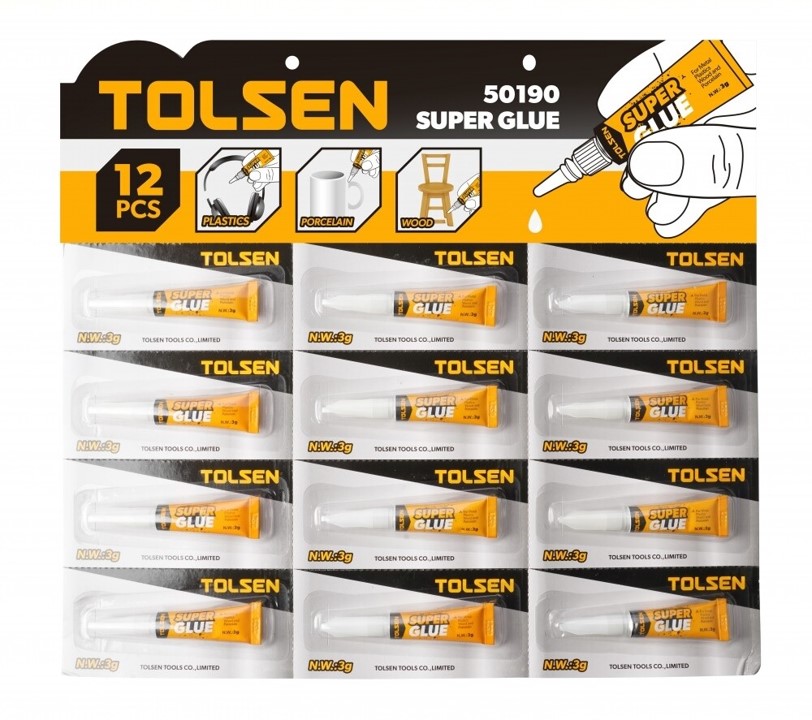Set 12 Super glue 3gr Tolsen photo 1 Set 12 Super glue 3gr Tolsen photo 1