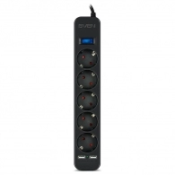 Surge Protector SVEN SF-05LU, 5 Sockets + 2 USB (2,4 A) , 1.8m, Black, color box