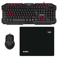 SVEN GS-9200 Gaming Set, Keyboard+Mouse+MousePad, keys 14 keys, 10 Fn-keys, mouse 5+1(800-2400 DPI) , USB, Black, Rus/Ukr/Eng