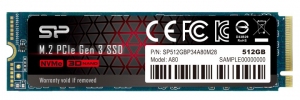 M.2 NVMe SSD 512GB Silicon Power A80, Interface: PCIe3.0 x4 / NVMe1.3, M2 Type 2280 form factor, Sequential Reads 3200 MB/s, Sequential Writes 3000 MB/s, MTBF 2mln, HMB, SLC+DRAM Cache, E2E Data Protection, SP Toolbox, Controller Phison, 3D NAND TLC thumbnav 1