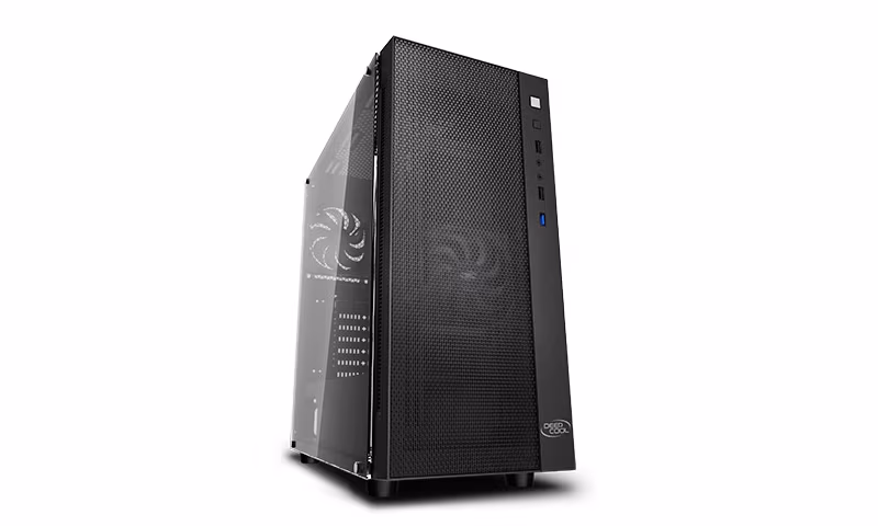 DEEPCOOL "MATREXX 55 MESH 2F" ATX Case, with Side-Window (full sized 4mm thickness), Tempered Glass Side, without PSU, Tool-less, 2x120mm PWM fans pre-installed, 1xUSB3.0, 2xUSB2.0 /Audio, Black 