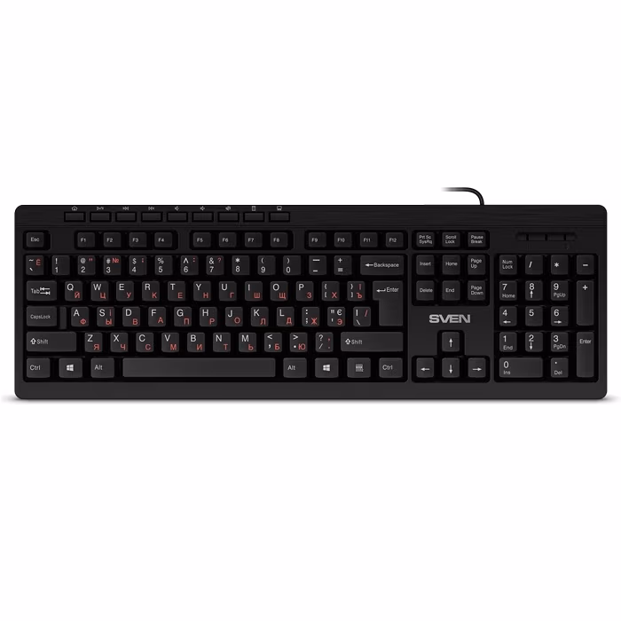 SVEN KB-C3010, Keyboard, Waterproof construction, 113 keys, 9 shortcut key, 1.5m, USB, Black 