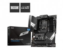 MSI PRO Z790-A WIFI, Socket 1700, 18Phases, Intel® Z790 (13/12th Gen CPU), CPU graphics, HDMI, DP, Dual 4xDDR5-7200, 3xPCIe X16 5.0, 6xSATA3, RAID, 4xM.2 4.0, 1xPCIe X1, ALC4080 7.1/SPDIF, 2.5GbE LAN, WiFi6E/BT, 1xUSB-C 3.2Gen2x2, 4xUSB3.2Gen2(A+C), 4xUSB thumbnav 1