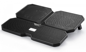 DEEPCOOL ”MULTI CORE X6”, Notebook Cooling Pad up to 15.6”, 4 fans- 2x 140mm & 2x 100mm,  Multi-Core Control Technology:4 different fan-working, 1000rpm/ 1300rpm, <24 dBA, 121.4CFM, 2 viewing angles adjustable, Dual USB ports, Metal Mesh Panel, Black thumbnav 1