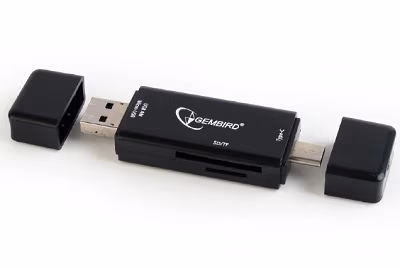 Card Reader Gembird UHB-CR3IN1-01, Interface: USB 3.1 for Type-C, USB 2.0 for AM or Micro-USB, Supported memory cards: SD + Micro-SD, supporting SDHC and SDXC specifications