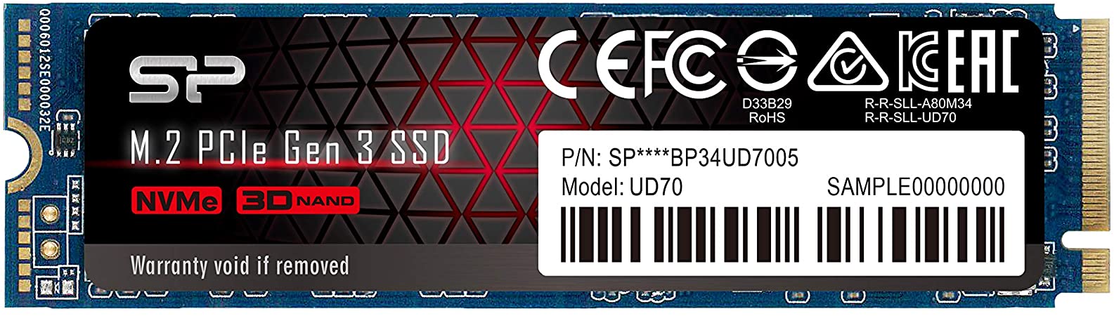 M.2 NVMe SSD 500GB Silicon Power UD70, Interface: PCIe3.0 x4 / NVMe1.3, M2 Type 2280 form factor, Seq Reads 3400 MB/s, Seq Writes 3000 MB/s, MTBF 1.8mln, ASPM&APST, LDPC, RAID, HMB, SLC + DRAM Cache, E2E Data Protect, Controller Phison, 3D QLC photo 1