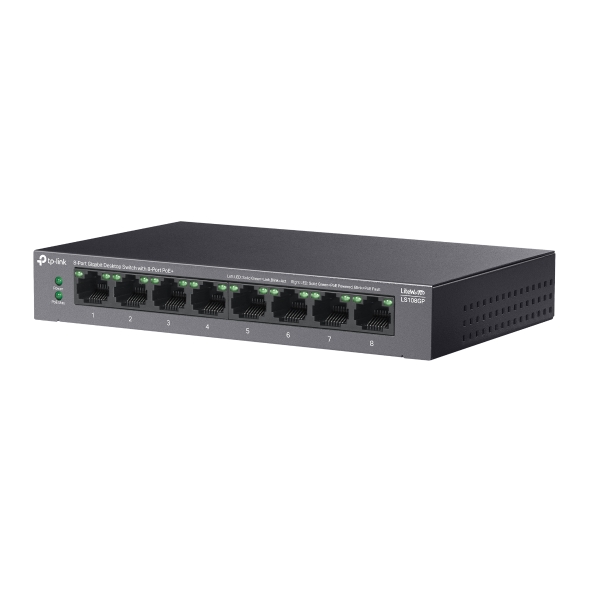 Коммутатор TP-LINK LS108GP / 8 port / Gigabit / RJ45 / PoE+/ steel case photo 4
