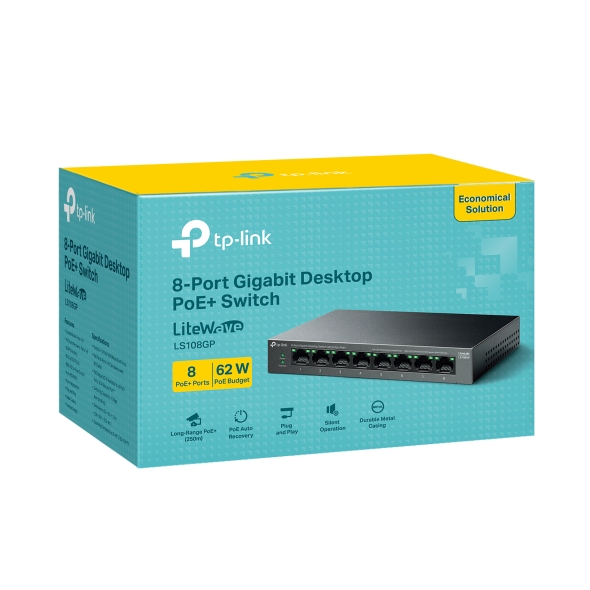 Коммутатор TP-LINK LS108GP / 8 port / Gigabit / RJ45 / PoE+/ steel case photo 6