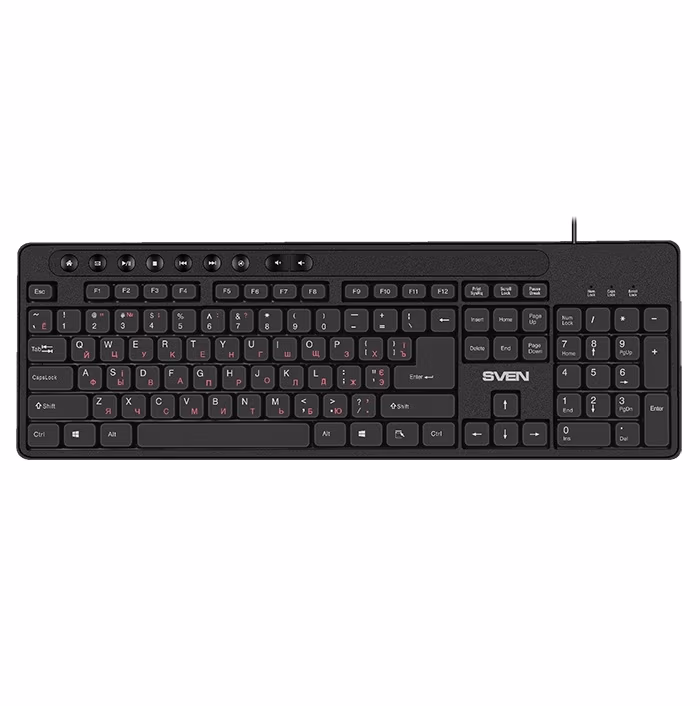 SVEN KB-C3060, Keyboard, Waterproof construction, 113 keys, 9 shortcut key, 1.5m, USB, Black, Rus/Ukr/Eng 