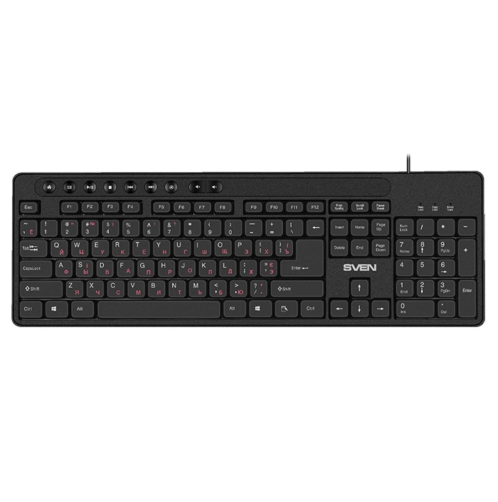 SVEN KB-C3060, Keyboard, Waterproof construction, 113 keys, 9 shortcut key, 1.5m, USB, Black, Rus/Ukr/Eng photo 1