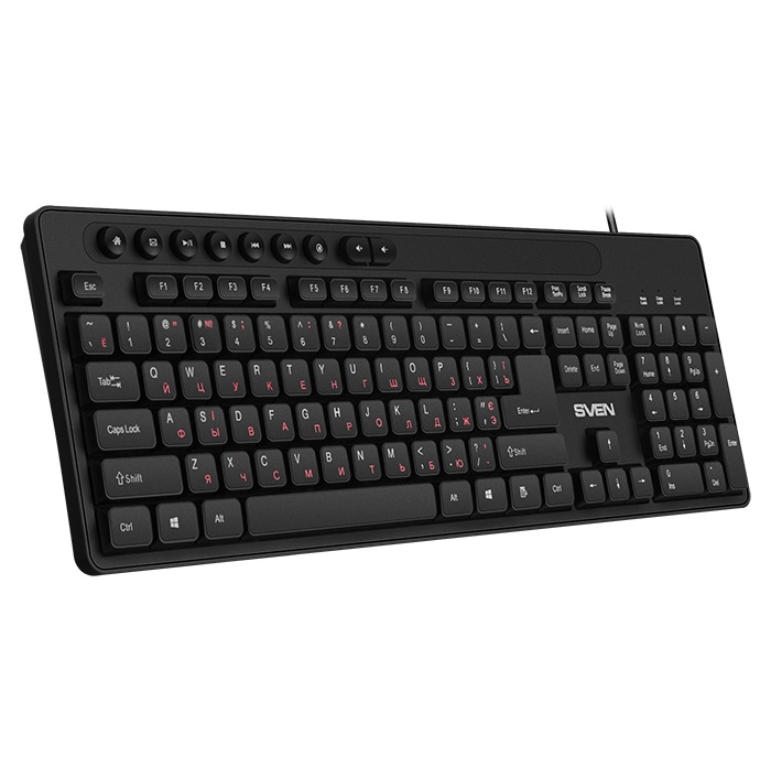 SVEN KB-C3060, Keyboard, Waterproof construction, 113 keys, 9 shortcut key, 1.5m, USB, Black, Rus/Ukr/Eng photo 2