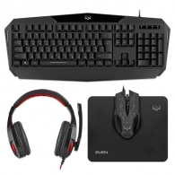 SVEN GS-4300 RGB Gaming Set, Keyboard+Mouse+MousePad+Headset, keys 104 keys, 12 Fn-keys, Backlight (RGB) mouse 7+1(1200-3200 DPI) , USB, Black, Rus/Ukr/Eng