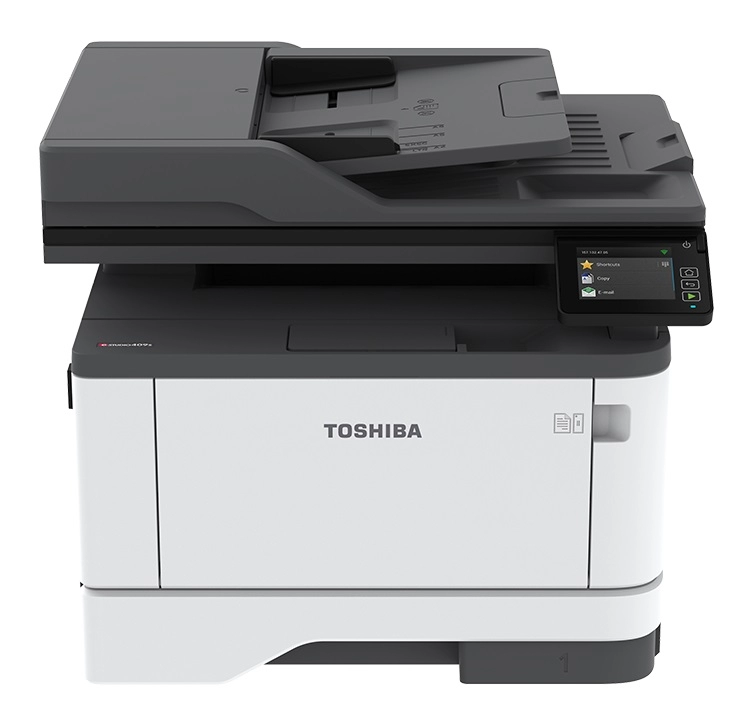 MFP A4 Toshiba e-STUDIO409S (Inc.Starter KIT!), Copier/Printer/Scanner/Duplex/RADF/Fax 50-sheet, A4 40/44 ppm , 600x600 dpi, 250 sheets, bypass: 100 sheets, 7.2 cm (2.8”)touch,  512 MB, A6-A4/custom, 60-217 g/m2, 100Base-TX (incl. IPv6), USB 2.0, WLAN* op