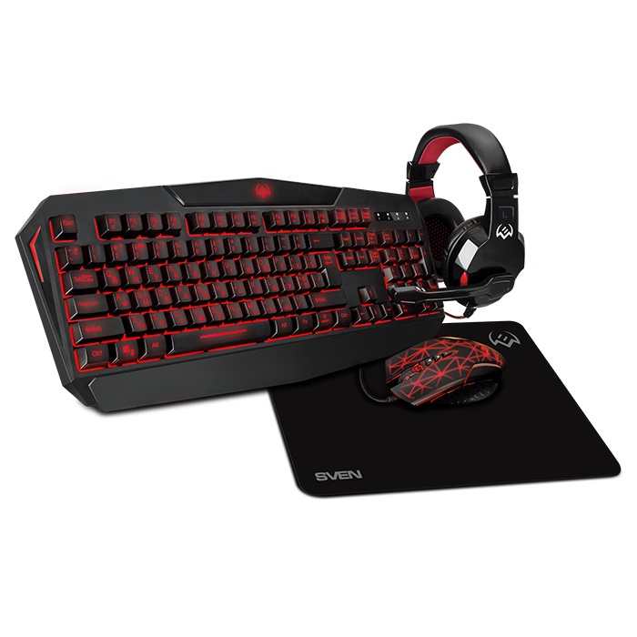SVEN GS-4300 RGB Gaming Set, Keyboard+Mouse+MousePad+Headset, keys 104 keys, 12 Fn-keys, Backlight (RGB) mouse 7+1(1200-3200 DPI) , USB, Black, Rus/Ukr/Eng photo 2
