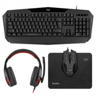 SVEN GS-4300 RGB Gaming Set, Keyboard+Mouse+MousePad+Headset, keys 104 keys, 12 Fn-keys, Backlight (RGB) mouse 7+1(1200-3200 DPI) , USB, Black, Rus/Ukr/Eng thumbnav 1