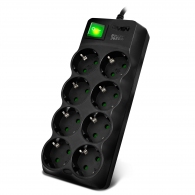 Surge Protector SVEN SF-08E-16, 8 Sockets, Children protection, 3.0m, ABS plastic, Black thumbnav 1