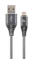 Cable USB2.0/Micro-USB Premium cotton braided - 1m - Cablexpert CC-USB2B-AMmBM-1M-WB2, Spacegrey/White, USB 2.0 A-plug to Micro-USB plug, blister