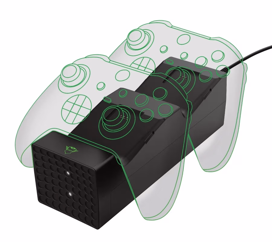 Trust Gaming GXT 250 Duo Charging Dock for Xbox Series S/X controllers, Including 2 x 800mAh NiMH batteries, Charge up to 2 original game controllers at the same time, Power adapter 