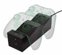 Trust Gaming GXT 250 Duo Charging Dock for Xbox Series S/X controllers, Including 2 x 800mAh NiMH batteries, Charge up to 2 original game controllers at the same time, Power adapter