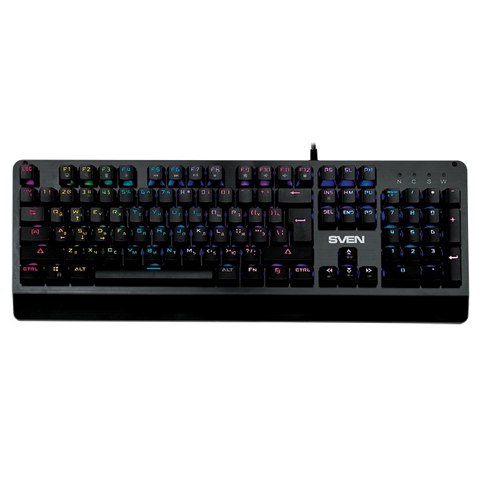 SVEN KB-G9700 RGB Mechanical Gaming Keyboard, Top metal panel, Red switches, Mechanical keys 104 keys, Full key anti-ghosting, 12 Fn-keys, Backlight (RGB), USB, Black, Rus/Ukr/Eng photo 1