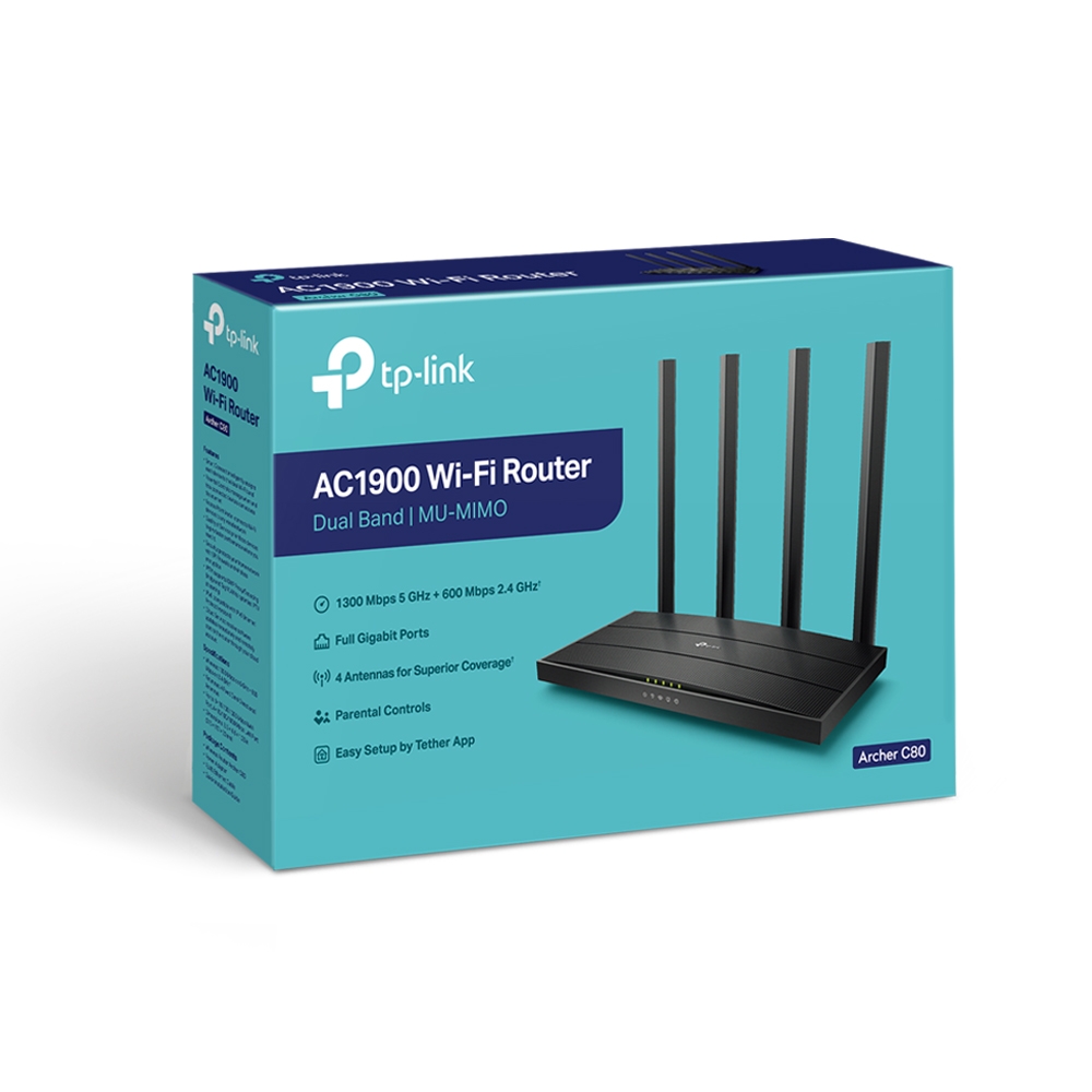 Wi-Fi роутер TP-LINK Archer C80 / AC1900 Dual Band / Wi-Fi5 / Gigabit / 1WAN+4LAN / 4 fixed antennas photo 4