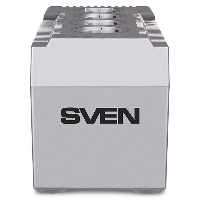 SVEN VR-F1000, 320W, Automatic Voltage Regulator, 4x Schuko outlets, Input voltage: 180-285V, Output voltage: 230V ± 10%, input and output voltage digital indicator on the front panel, Power supply delay function, metal body, Black photo 2