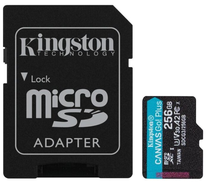 Карта памяти microSD 256GB Kingston Canvas Go! Plus, A2, 170Mbps,  + SD adapter photo 1