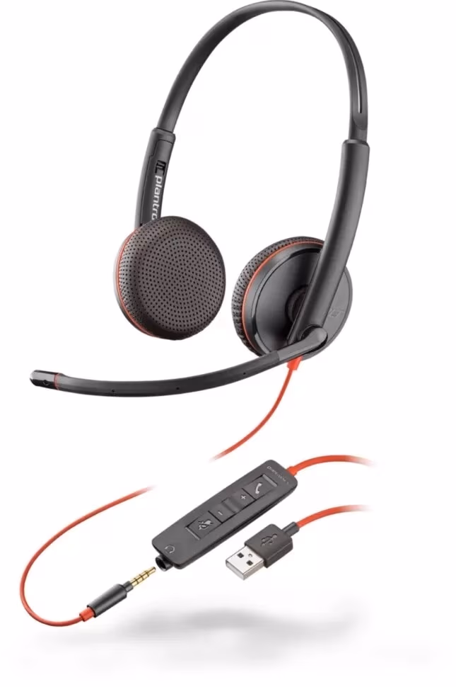 Plantronics Blackwire C3225 (209747), USB - A / Jack 3.5mm, Microphone noise-canceling, SoundGuard, DSP, Receive output from 20 Hz–20 kHz, Microphone 100 Hz–10 kHz, Call answer/ignore/end/hold, redial, mute, volume +/-, OEM, CABLE LENGTH 2270mm