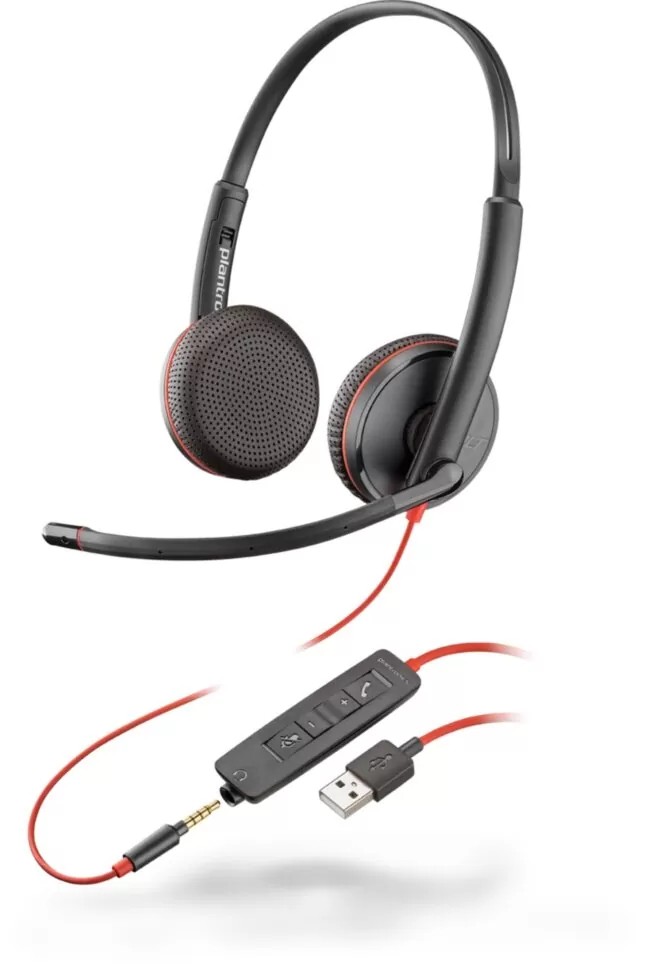 Plantronics Blackwire C3225 (209747), USB - A / Jack 3.5mm, Microphone noise-canceling, SoundGuard, DSP, Receive output from 20 Hz–20 kHz, Microphone 100 Hz–10 kHz, Call answer/ignore/end/hold, redial, mute, volume +/-, OEM, CABLE LENGTH 2270mm photo 1