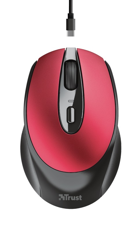 Trust Zaya Wireless Rechargeable Optical Mouse, 2.4GHz, Nano receiver, 800/1600 dpi, 4 button, USB, Red photo 1